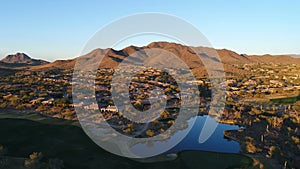 Aerial Arizona Golf Course Water Hazard Fly Over