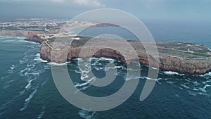 Aerial around view of Sagres Fortress Portugal