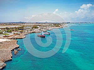 Aerial from Aruba with Palm Beach in the Caribbean Sea