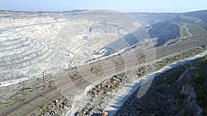 Aerial asbestos pit upper terrace with railroads and tracks