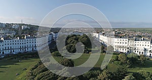 Aerial ascending view of a regency square in Brighton England