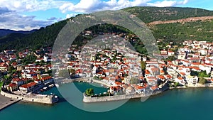 Aerial aspect of Nafpaktos Lepanto town and castle , Greece