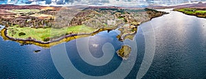 Aerial autumn view of Dunvegan Castle, Isle of Skye