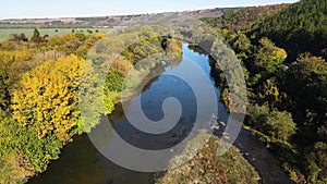 Aerial Autumn view of Yantra River, passing near the town of Byala, Bulgaria