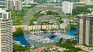 Aerial Aventura Florida buildings and marina with boats photo