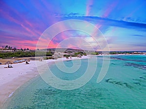Aerial from Baby beach on Aruba in the Caribbean Sea at sunset