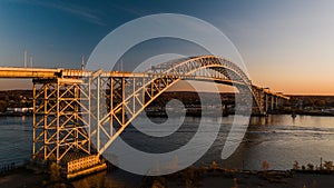 Aerial of Bayonne Steel Arch Bridge - Kill Van Kull - Bayonne, New Jersey and Staten Island, New York City, New York