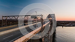 Aerial of Bayonne Steel Arch Bridge - Kill Van Kull - Bayonne, New Jersey and Staten Island, New York City, New York