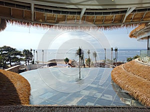 an aerial beach front view rooftop architectural
