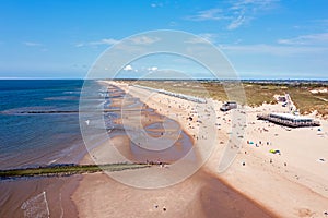Aerial from the beach at Julianadorp in Noord Holland the Netherlands on a beautiful summer day