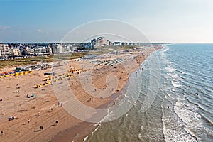 Aerial from the beach in Noordwijk aan Zee in the Netherlands