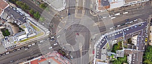 AERIAL: Beautiful Daylight Drone Hyper Lapse, Motion Time Lapse above Berlin Rosenthaler Platz City Center with Car and