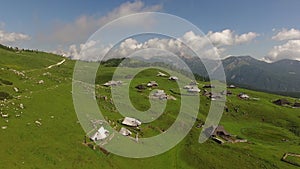 Aerial: Beautiful Green Mountain Village From Above In Velika Planina, Slovenia At Summer