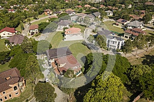 Aerial of beautiful houses in an exclusive subdivision in southern Manila. Upscale homes in Portofino Village