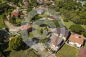 Aerial of beautiful houses in an exclusive subdivision in southern Manila. Upscale homes in Portofino Village