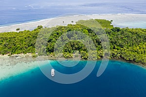 Aerial of Beautiful Island and Boat in Papua New Guinea