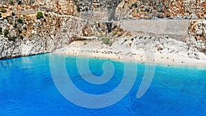 Aerial. Beautiful Kaputas beach with turquoise water, Turkey. One of the world best beaches. Picturesque sea bay in southwestern T