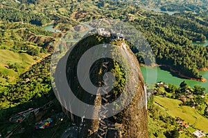 Aerial beautiful shot of Piedra El Penol, Guatape Antioquia in Colombia photo