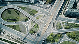 Aerial of big urban road interchange
