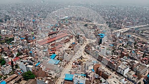 Aerial or Bird`s Eye View of Kathmandu City. Unplanned Urbanization. selective focus