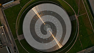 Aerial Birds Eye Overhead Top Down View of Velodrome Arena in Berlin, Germany. Futuristic Building Architecture with