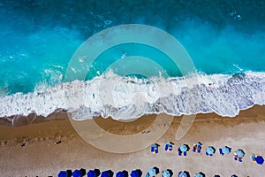 Aerial birds eye view photo taken by drone of Rodos island town Elli beach and peninsula popular summer tourist