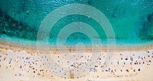 Aerial birds eye view to the famous beach of Glyfada district, south Athens, Greece photo