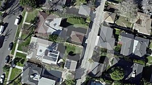 Aerial birds eye view, Van Nuys neighborhood suburb in Los Angeles, California