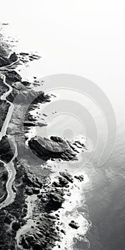 Aerial Black And White Coastal Photography: Serene Winter Beachscape