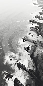 Aerial Black And White Photography Of Rocky Coastline