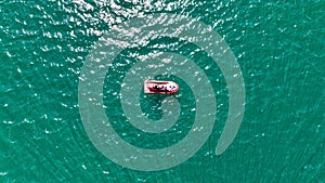 Aerial of a boat in Jennings Randolph Lake, West Virginia & Maryland.