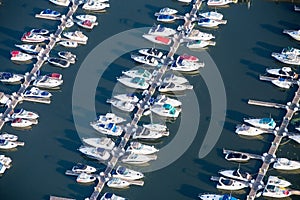 Aerial boats in harbor