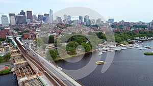 Aerial boston train tracks Downtown Boston