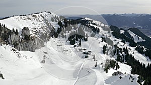 Aerial brauneck ski resort Idealhang Stialm mountain near lenggries - germany alps