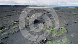 Aerial of Bridge Between Continents in Iceland