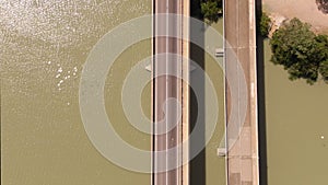 Aerial of Bridge in Murray Darling basin river system. South Australia. Outback