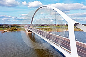 Aerial from the bridge the Oversteek at the river Waal near Nijmegen in the Netherlands