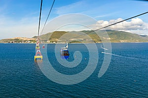 Aerial cable car over ocean in Nha Trang, Vietnam