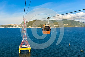 Aerial cable car over ocean in Nha Trang, Vietnam