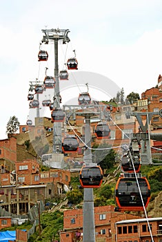 Aerial cable car urban transit system called Mi Teleferico, serving the La PazÃ¢â¬âEl Alto metropolitan area of Bolivia photo