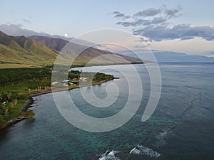 Aerial capture of Olowalu, looking towards the Pali