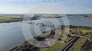 Aerial capture of the tietÃª river - Intermodal waterway port