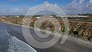 Aerial Carlsbad California coastal beach cliffs