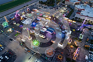 Aerial carnival at night shot with a drone long exposure