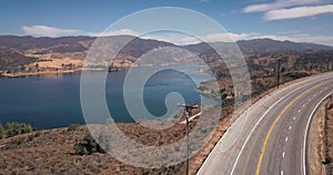 Aerial of Castaic Lake, California, Reservoir With Boating, Swimming Facilities