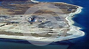 Aerial at Chatham, Cape Cod Showing the Historic Stage Harbor Lighthouse