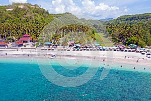 Aerial from Chrystal bay on Nusa Penida Bali Indonesia