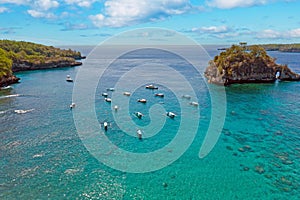 Aerial from Chrystal bay on Nusa Penida Bali Indonesia