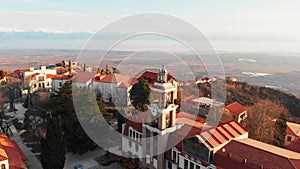 Aerial circle around Sighnaghi national museum tower