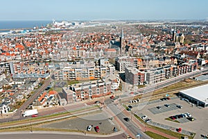 Aerial from the city Harlingen in Friesland the Netherlands